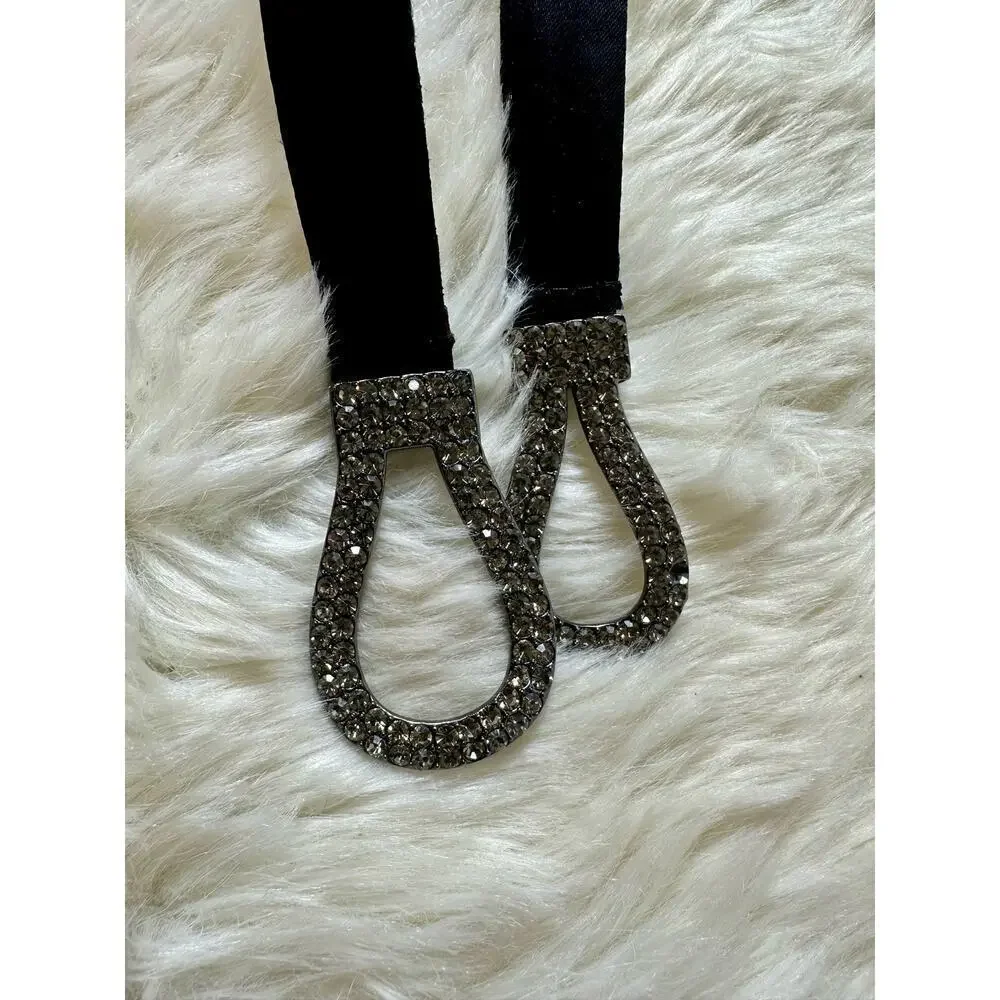Talbots Black Leather Belt with Rhinestone Infinity Buckle